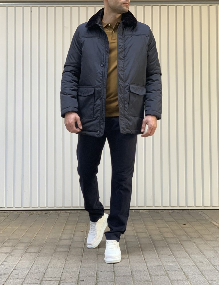 Ανδρικό μπλε μπουφάν με αποσπώμενο γιακά και κουμπιά 777B φωτογραφία